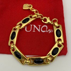 NEW Uno de 50 THE CROWN Gold Plated Black Crystals Bracelet